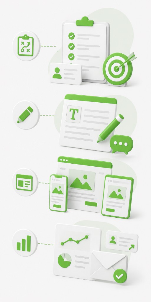 Email marketing deliverables — strategy and consultation, email writing and editing, responsive template design, and analytics reporting